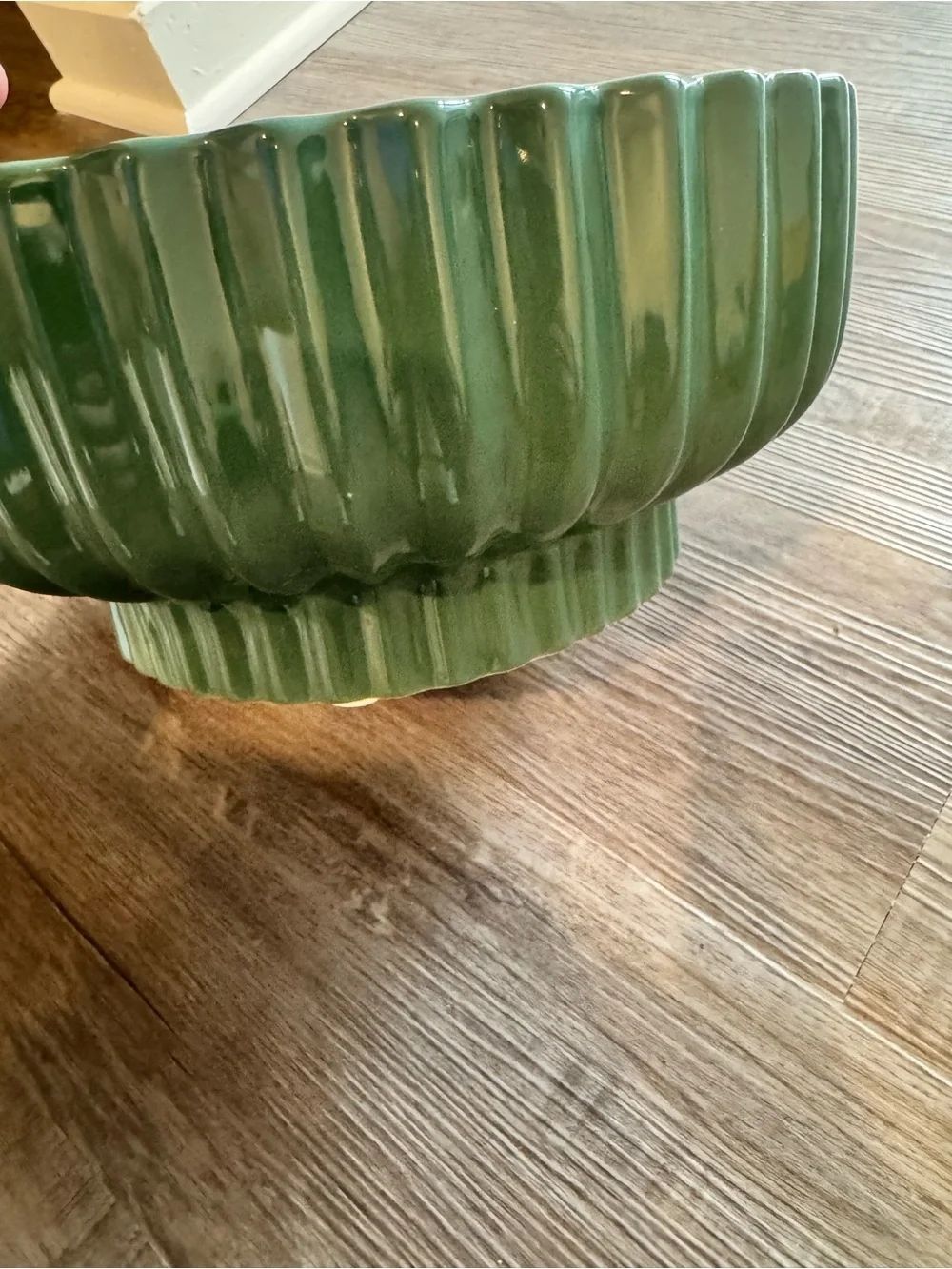 Dark Green Ribbed Ceramic planter